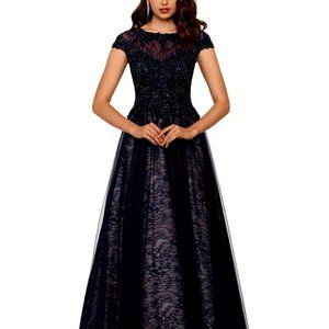 XSCAPE Embroidered Lace Dress (Gown) (Prom) (Wedding) Navy Sz 12